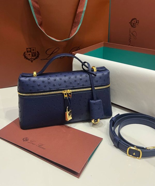 Loro Piana Ostrich Leather Bag – Navy Blue - Image 3