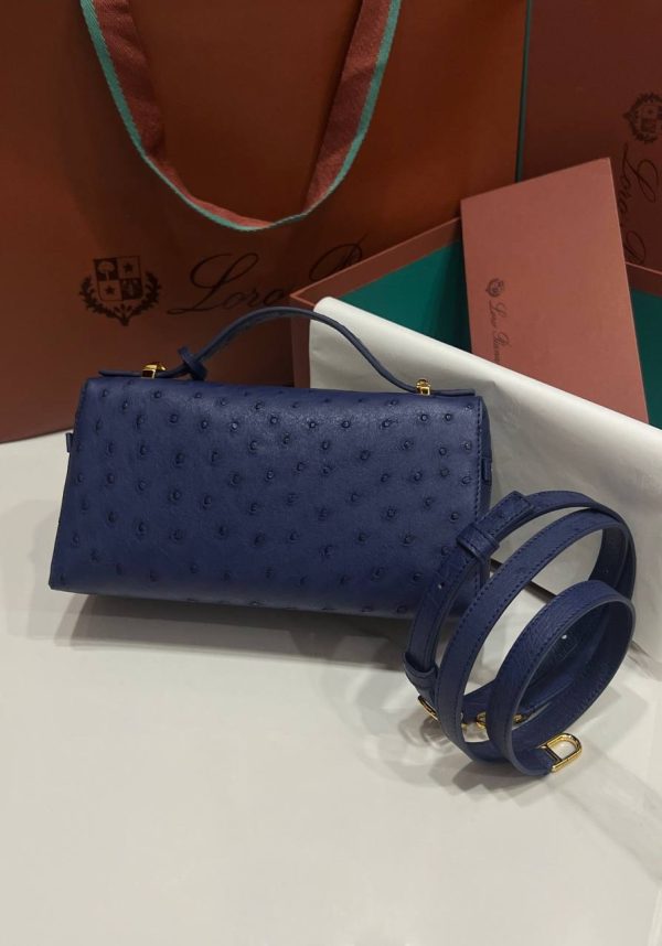 Loro Piana Ostrich Leather Bag – Navy Blue - Image 2